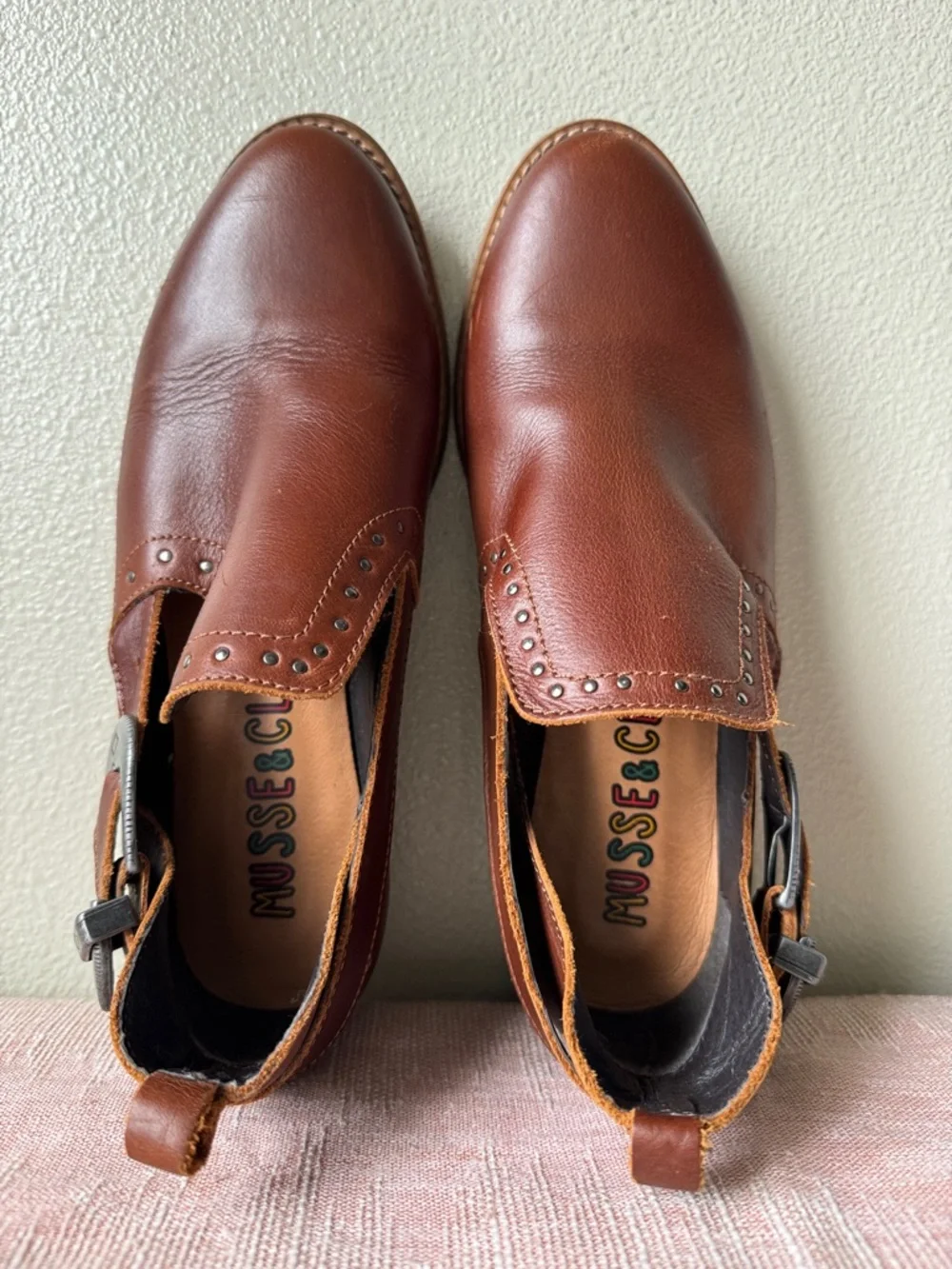 Musse & Cloud Brown Leather Buckle Ankle Booties / Shooties
